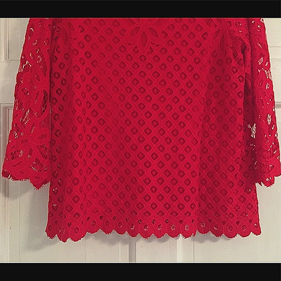 NWOT Rafaella Red Lace Top w/Solid Inside Cami (M) - Picture 8 of 8